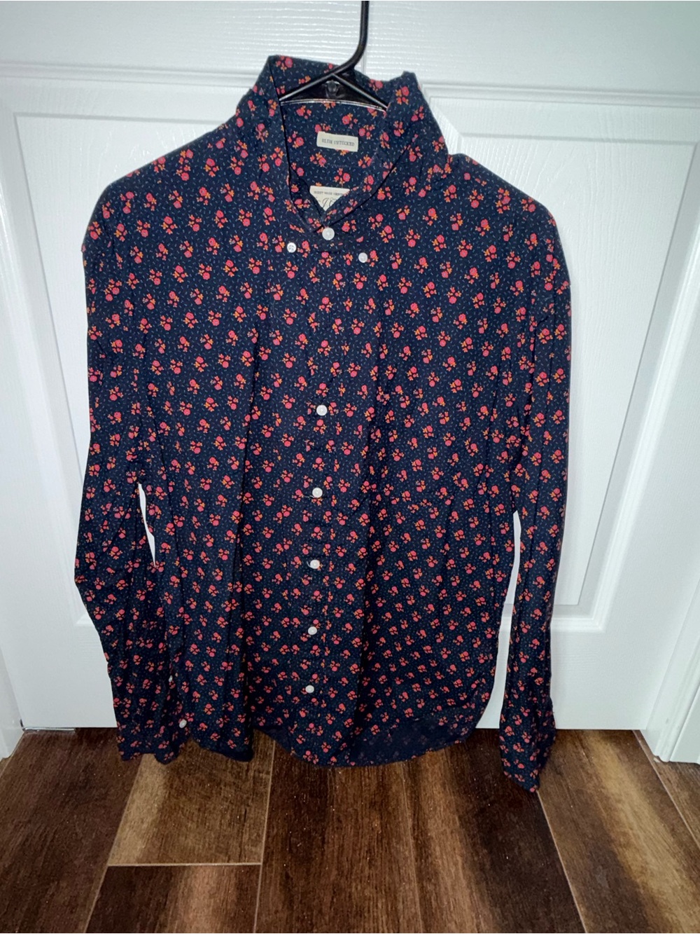 J. Crew Navy Button-Up Shirt with Red Floral Print